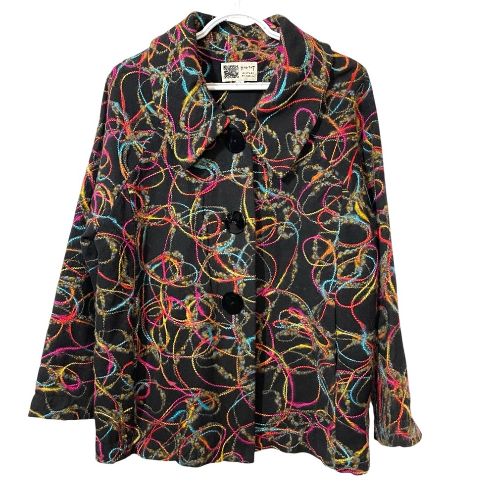Habitat Black Multicolor Loop-Print Long Blazer Jacket